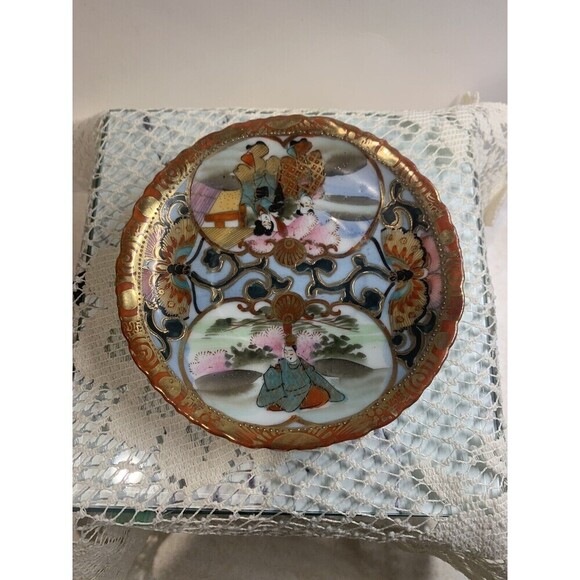 Vintage Japanese Hand Painted Moriage Gold Gilt Detail Plate Trinket Dish - Picture 4 of 7